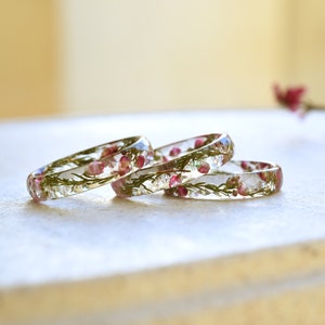 Delicate harsring met echte gedroogde roze heidebloemen beloftering voor haar gedroogde bloemen sieraden afbeelding 6