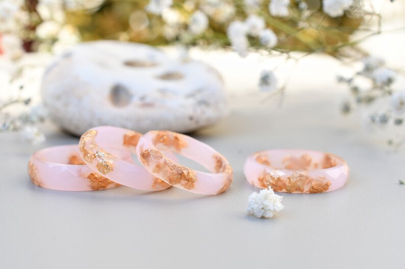 Cotton Candy Pink Ring with Gold Flakes Promise Ring for Her Dainty Gold Ring image 6