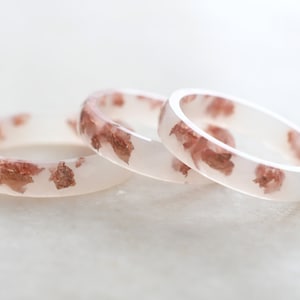 Off White Faceted Ring Band with Rose Gold Leaf Minimalist Resin Jewelry Unique Promise Ring for Her image 5