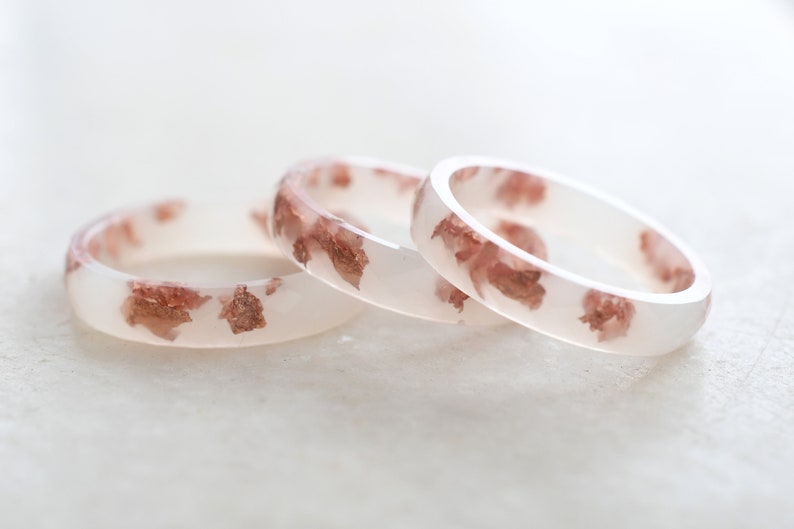 Off White Faceted Ring Band with Rose Gold Leaf Minimalist Resin Jewelry Unique Promise Ring for Her image 5