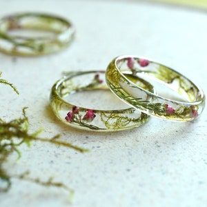 Real Dried Moss and Heather Flower Resin Ring Purity Ring for Her Pressed Flower Jewelry image 4