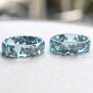 Smooth Aquamarine Resin Ring With Silver Leaf Alternative Engagement Ring image 7