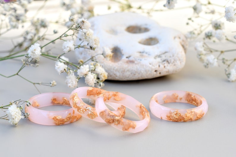 Cotton Candy Pink Ring with Gold Flakes Promise Ring for Her Dainty Gold Ring image 9