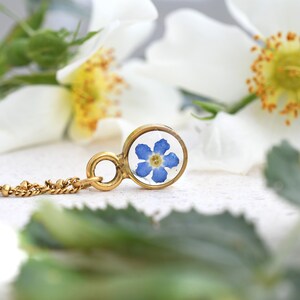 Forget Me Not Gold Terrarium Necklace Real Dried Flower Resin Necklace Pressed Forget Me Not Jewelry image 5