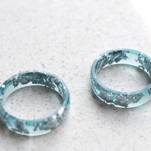 Smooth Aquamarine Resin Ring With Silver Leaf Alternative Engagement Ring image 8