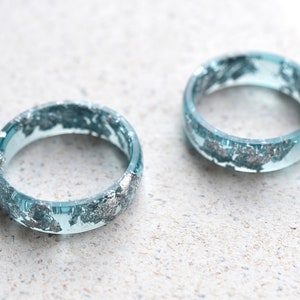 Smooth Aquamarine Resin Ring With Silver Leaf Alternative Engagement Ring image 5