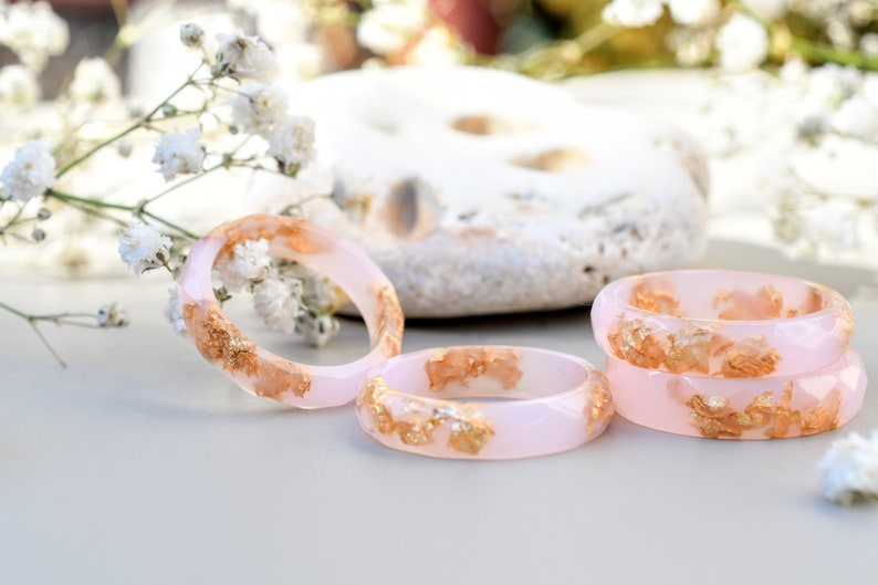 Cotton Candy Pink Ring with Gold Flakes Promise Ring for Her Dainty Gold Ring image 5