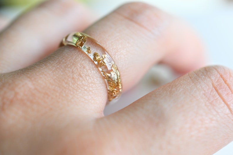 Gold Leaf Resin Ring: Handmade Transparent Band, Promise Ring image 1