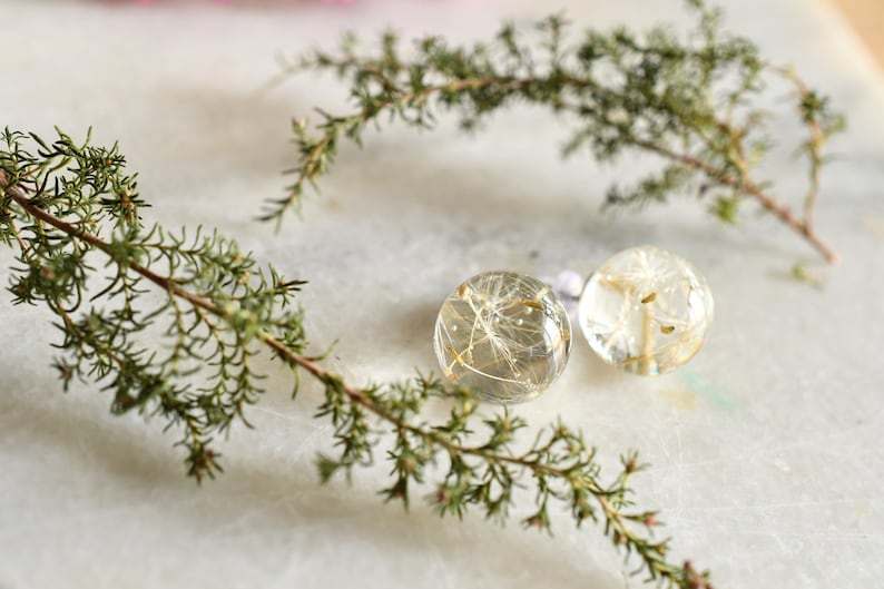 Make a Wish Stud Earrings Dandelion Resin Jewelry Dandelion Spheres Earrings image 4