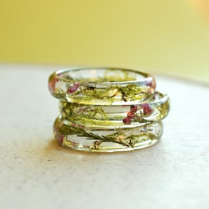 Real Dried Moss and Heather Flower Resin Ring Purity Ring for Her Pressed Flower Jewelry image 3