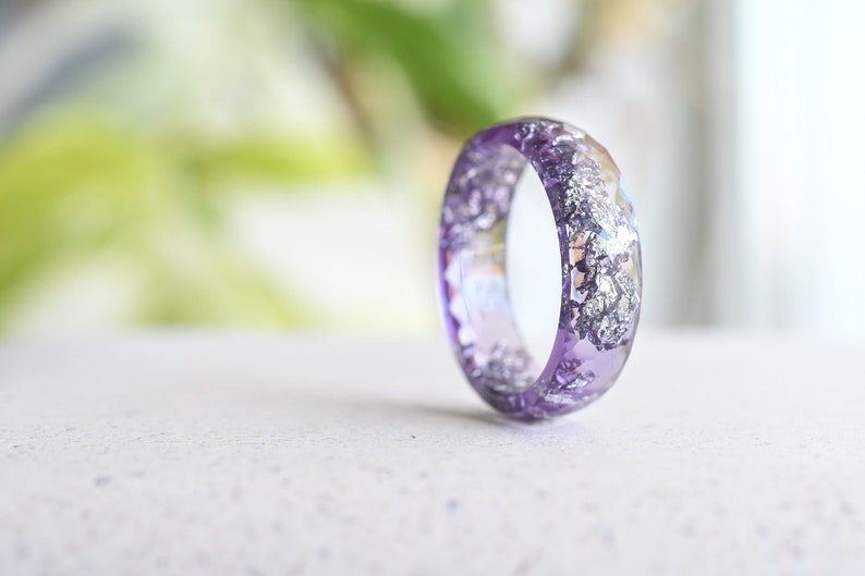 Hypoallergenic Lavender Faceted Resin Ring with Silver Flakes Unconventional Mens Ring Epoxy Resin Jewelry Unisex Ring image 1