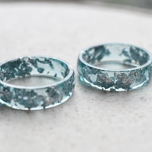 Smooth Aquamarine Resin Ring With Silver Leaf Alternative Engagement Ring image 2