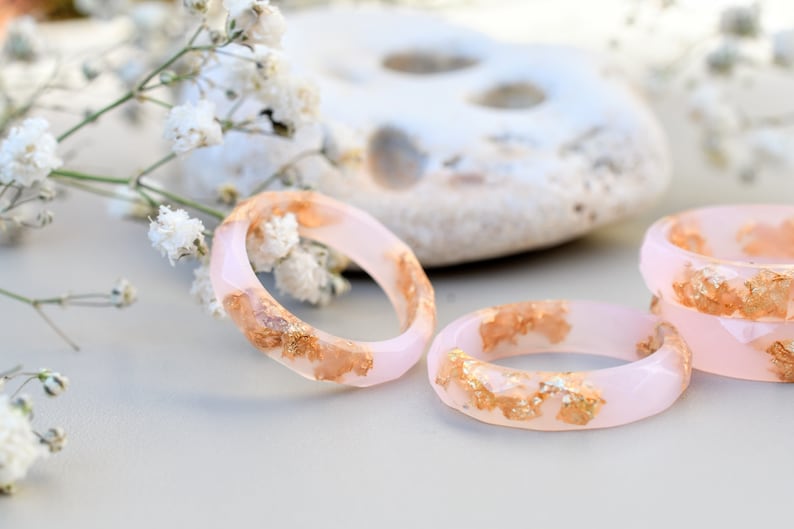 Cotton Candy Pink Ring with Gold Flakes Promise Ring for Her Dainty Gold Ring image 7