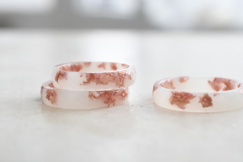 Off White Faceted Ring Band with Rose Gold Leaf Minimalist Resin Jewelry Unique Promise Ring for Her image 9