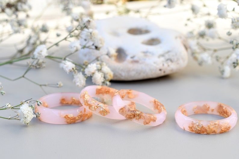 Cotton Candy Pink Ring with Gold Flakes Promise Ring for Her Dainty Gold Ring image 8