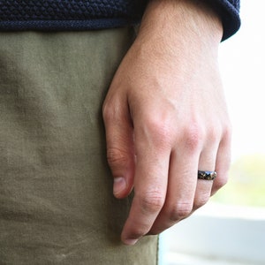 Black Resin Ring With Gold Leaf Alternative Engagement Ring Faceted Mens Ring image 2