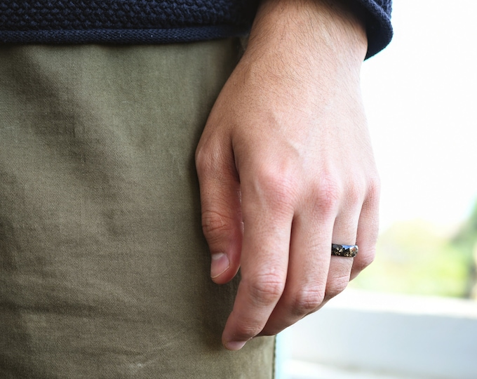 Men’s Black Resin Ring with Gold Leaf • Bold Minimalist Ring for Him • Handmade Affordable Jewelry • Statement Ring for Daily Wear