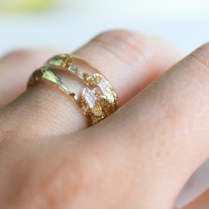 Gold Leaf Resin Ring: Handmade Transparent Band, Promise Ring image 7