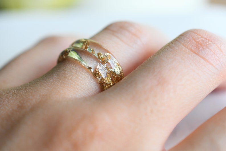 Gold Leaf Resin Ring: Handmade Transparent Band, Promise Ring image 7