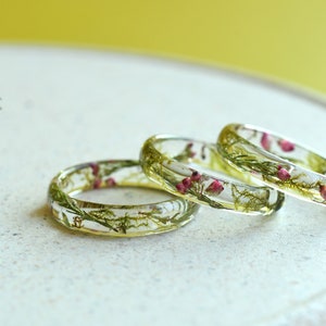 Real Dried Moss and Heather Flower Resin Ring Purity Ring for Her Pressed Flower Jewelry image 7