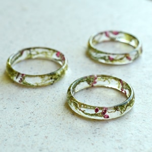 Real Dried Moss and Heather Flower Resin Ring Purity Ring for Her Pressed Flower Jewelry image 5