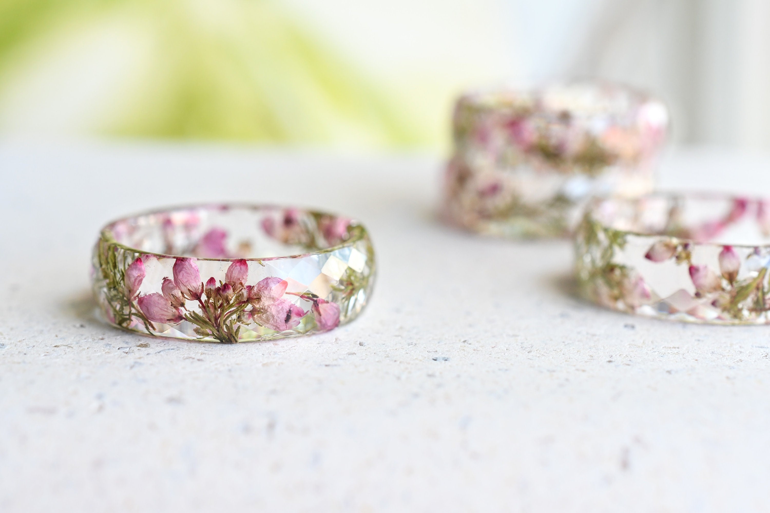 Clear Resin Ring Featuring Flower Accents. - One Size fits (87169)