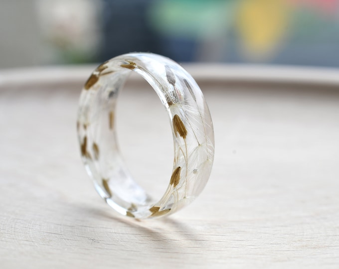 Make A Wish Resin Ring - Unique Dandelion Seeds Jewelry - Dainty Dandelion Promise Ring