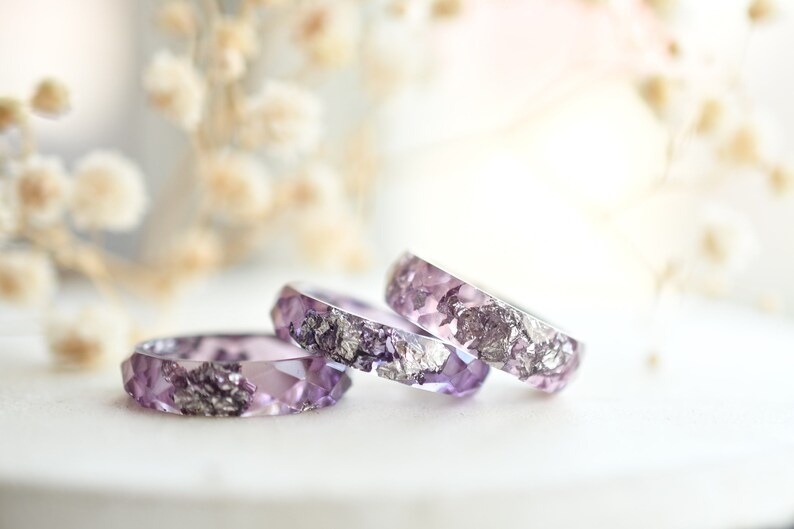 Hypoallergenic Lavender Resin Ring with Silver Flakes Etsy