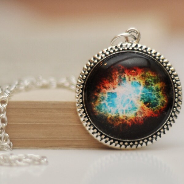 The Crab Nebula Necklace, Crab Nebula Pendant, Silver Plated Space Jewelry