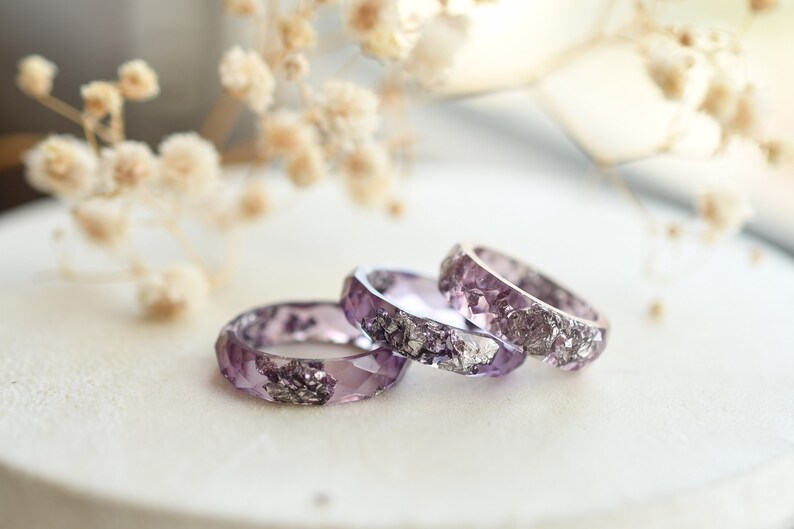 Hypoallergenic Lavender Resin Ring with Silver Flakes Etsy