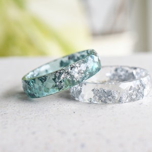 Aquamarine Resin Ring With Silver Leaf Alternative Engagement Ring image 5