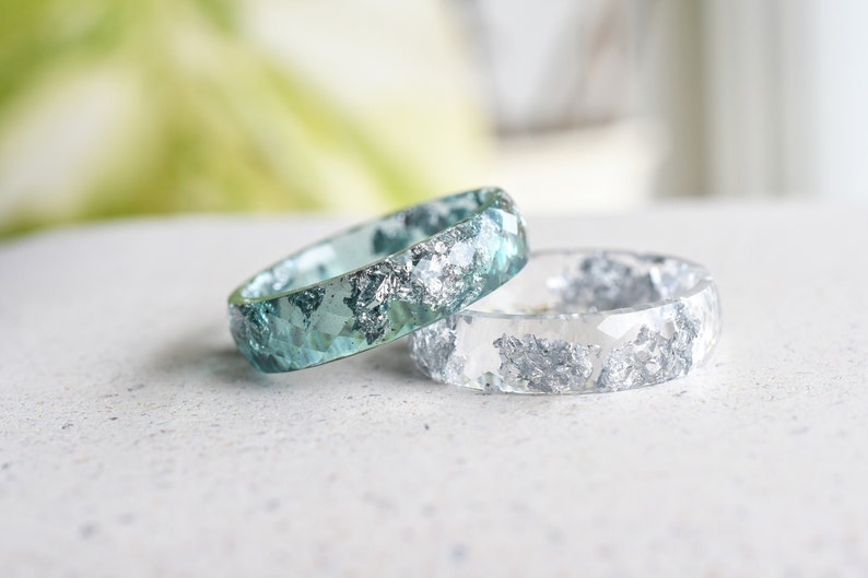 Aquamarine Resin Ring With Silver Leaf Alternative Engagement Ring image 5