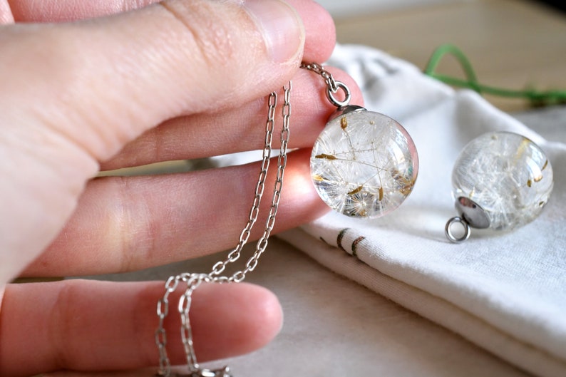 Dandelion Seed Necklace Resin Sphere Pendant Make a Wish Etsy