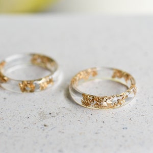 Gold Leaf Resin Ring: Handmade Transparent Band, Promise Ring image 2