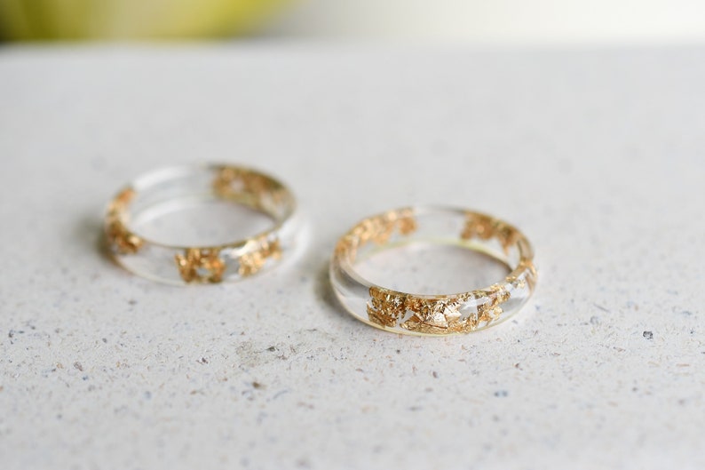 Gold Leaf Resin Ring: Handmade Transparent Band, Promise Ring image 2