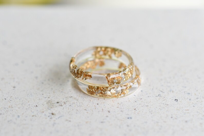 Gold Leaf Resin Ring: Handmade Transparent Band, Promise Ring image 6