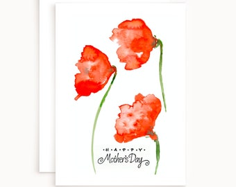 Mothers Day card with poppies - Mother's Day card for wife - Red poppy flower Mother's Day card - Floral handmade card for daughter