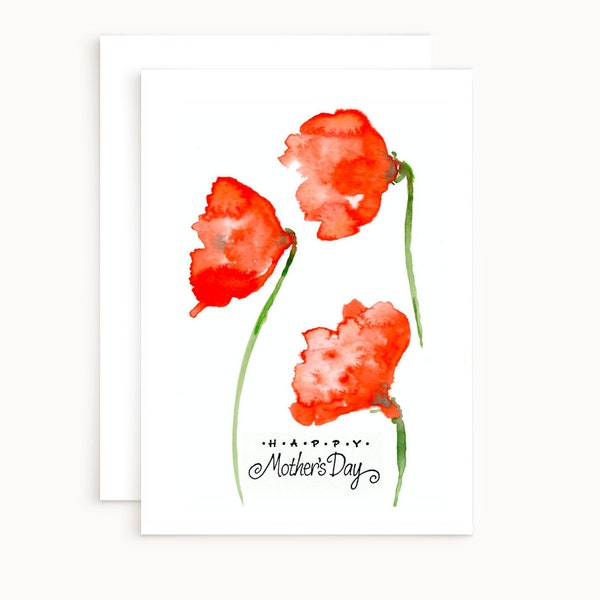 Mothers Day card with poppies - Mother's Day card for wife - Red poppy flower Mother's Day card - Floral handmade card for daughter