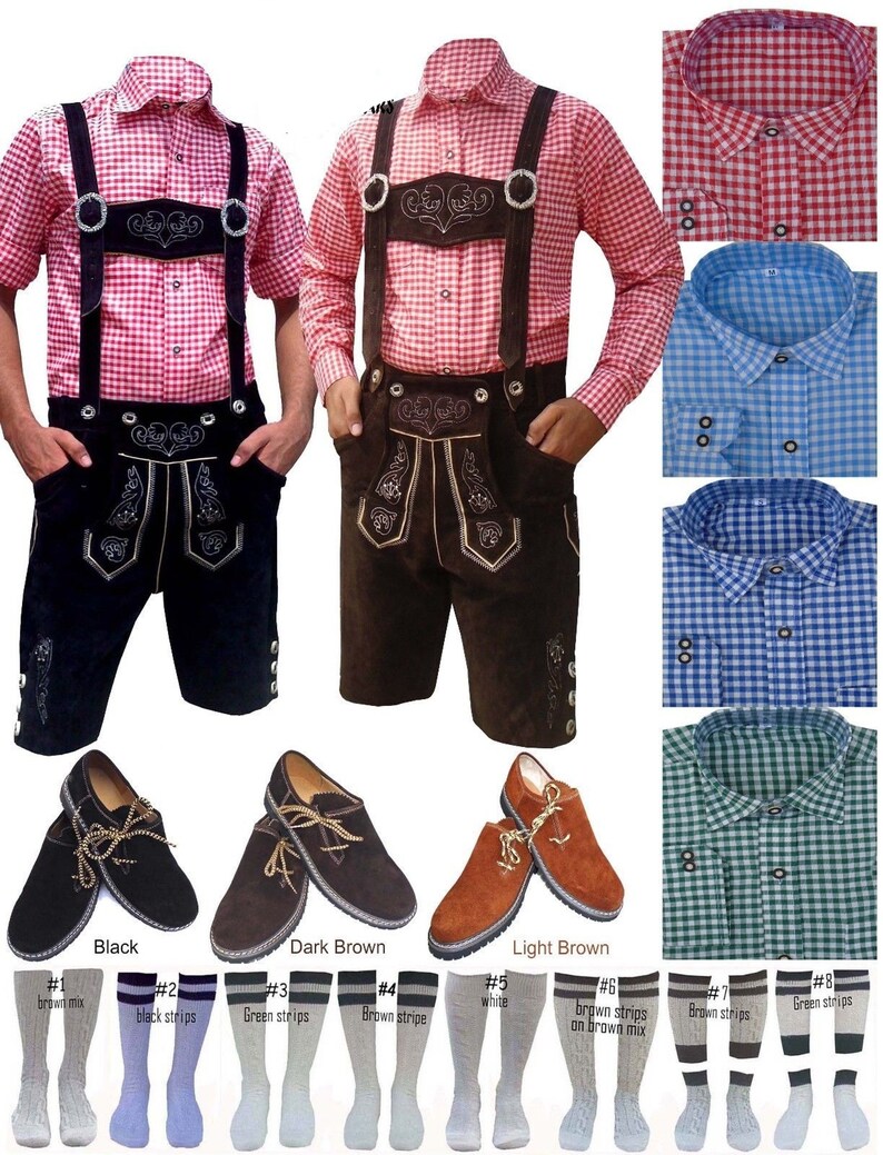 Original Leather Lederhosen Shirt & Socks Authentic Bavarian