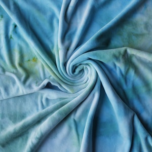 Blue, green and yellow cotton velour and bamboo sateen small blanket.