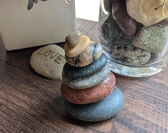 Handmade Michigan Rock Cairn – Small Stacked Stone Decor – Lake Stone Zen Sculpture – Natural Balance Art – Indoor Outdoor Garden Gift