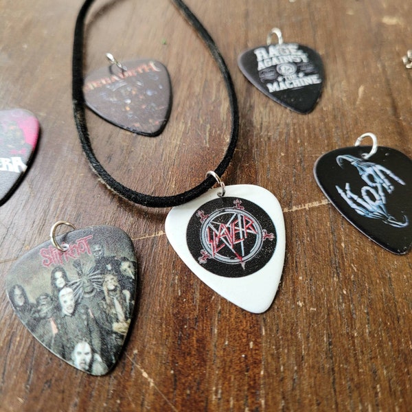 Metal Band Guitar Pick Necklaces and Charms - Slayer, Slipknot, Pantera, Megadeath, System of a Down, Rage Against and More -  Music Jewelry