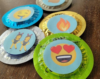Custom Emoji Condoms - Individual Colored Dancing Girls, Peach, or Heart Eyes Gift - Iphone or Android Naughty Joke Condom - Adult Gift