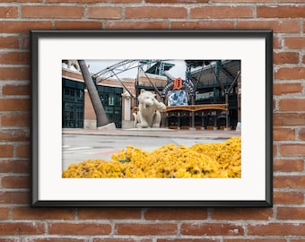 Comerica Park Tiger Through Fall Flowers In Detroit Art Print - Detroit Michigan Detroit Tigers Baseball Monument Print