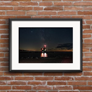 Lighthouse, Sunset, Crescent Moon and Starry Sky Lake Michigan Art Print  - Pure Michigan Sunset Poster - Holland Michigan Photography