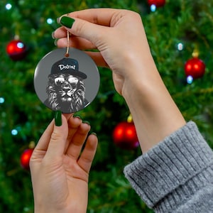 Ceramic Ornament, Detroit Lions Themed Christmas Tree Decor, NFL Fan Gift, Lions Pride Decoration, Detroit Skyline Ornament