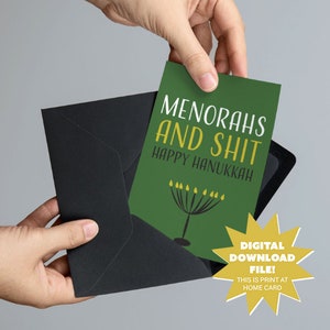 Menorahs et merde Happy Hanoukka carte en téléchargement numérique - Hanoucca drôle 5 x 7 carte imprimable