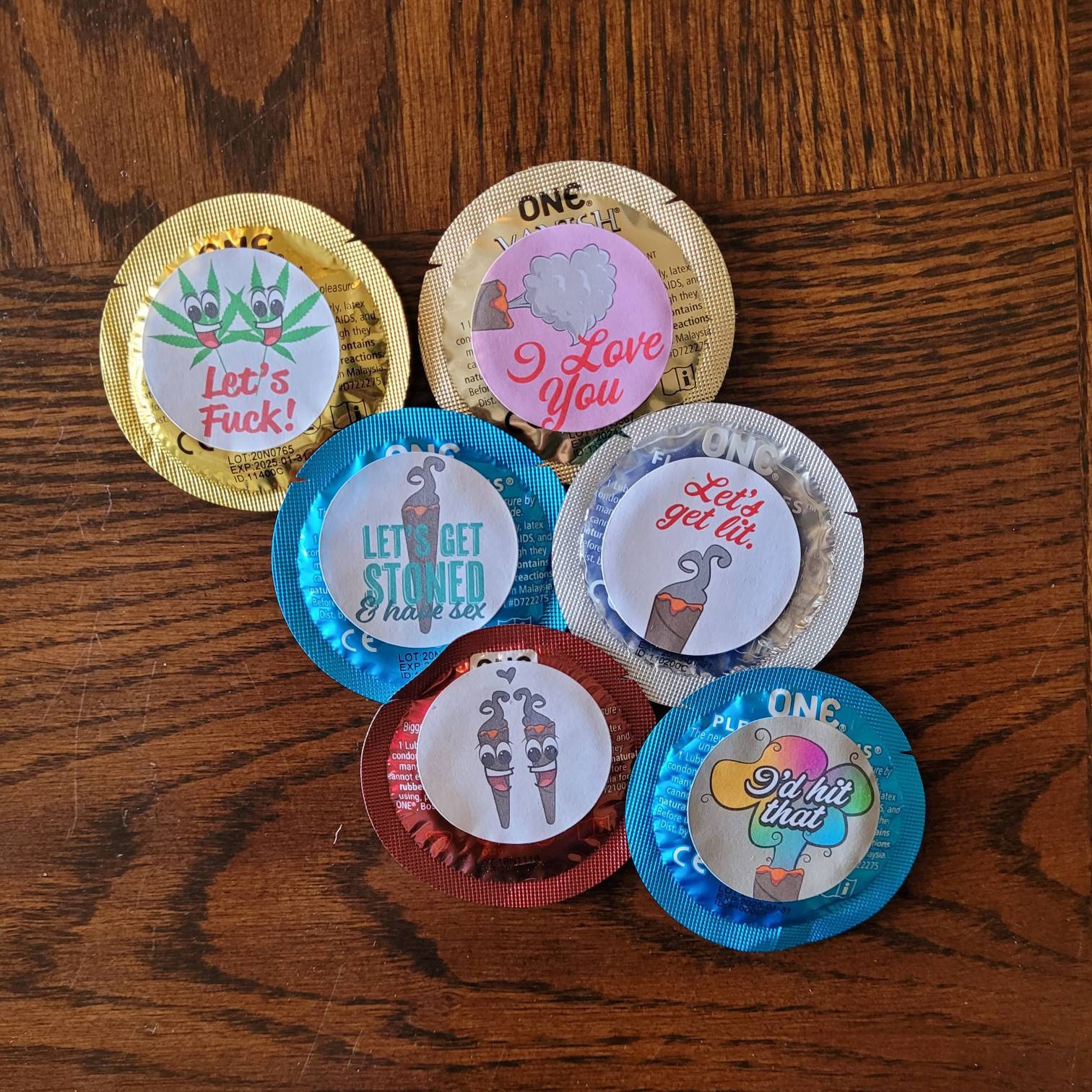Custom Weed and Stoner Condoms - Individual Colored Pizza, Weed and Smoking Condom - Swearing Joke Condom - Adult Gift