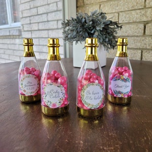 Mini Champagne Bottles Wedding, Shower or Bachelorette Party Favors - Pink Chocolate Candy Party Favors - Empty or Filled