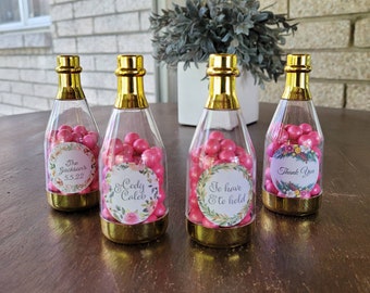 Mini Champagne Bottles Wedding, Shower or Bachelorette Party Favors - Pink Chocolate Candy Party Favors - Empty or Filled